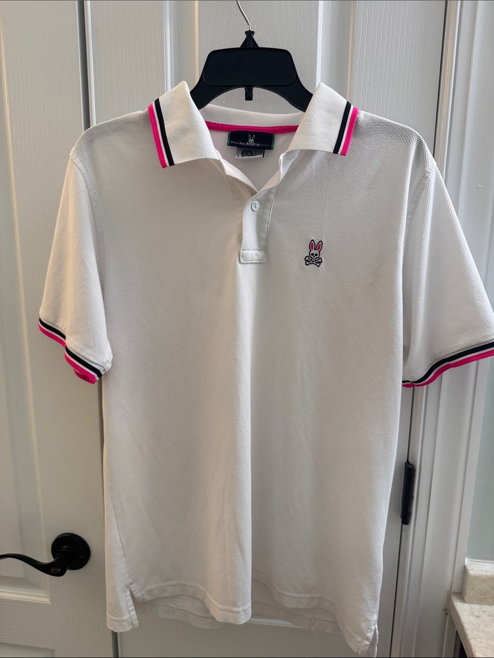 Psycho Bunny White Polo with Pink & Black Trim